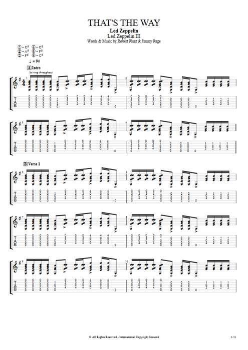 That's the Way Led Zeppelin guitar pro tab AGuitar Full Score mysongbook