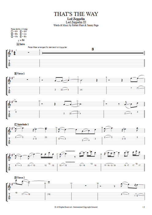 That's the Way Led Zeppelin guitar pro tab EGuitar Full Score mysongbook