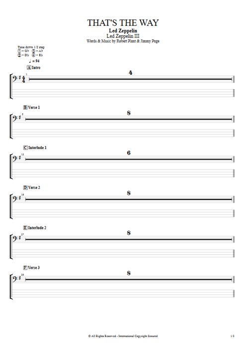 That's the Way Led Zeppelin guitar pro tab EBass Full Score mysongbook