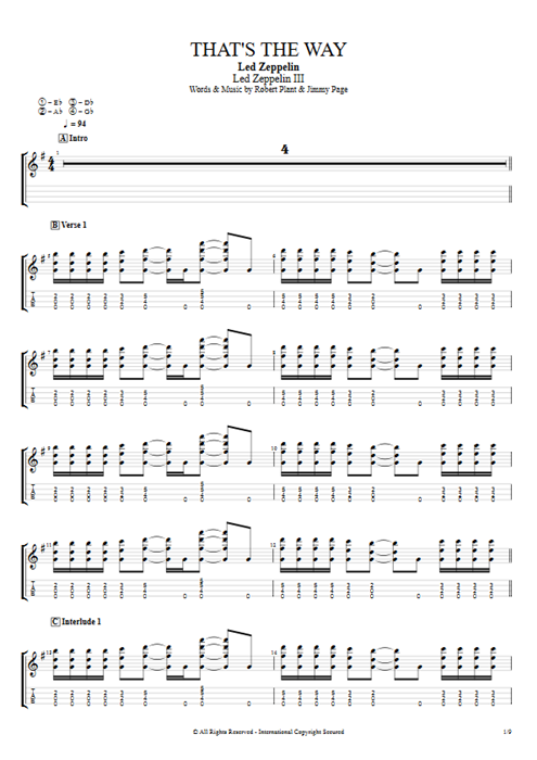 That's the Way Led Zeppelin guitar pro tab Mandolin Full Score mysongbook