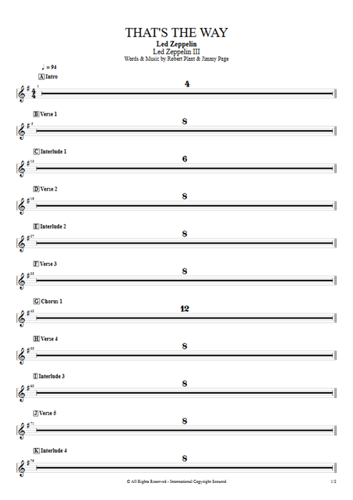 That's the Way Led Zeppelin guitar pro tab BackVoc Full Score mysongbook