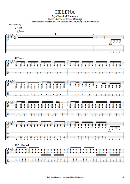 Helena My Chemical Romance guitar pro tab EGuitarII Full Score mysongbook