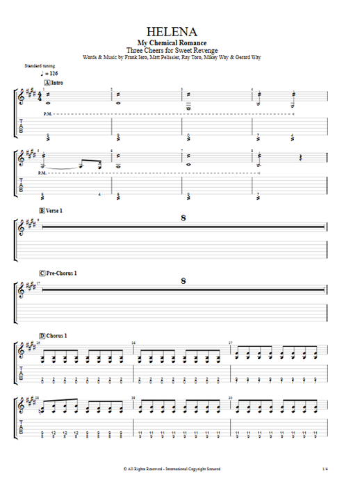 Helena My Chemical Romance guitar pro tab EGuitarIII Full Score mysongbook