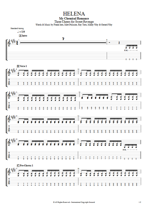 Helena My Chemical Romance guitar pro tab EGuitarI Guitares et piste d'accompagnement mysongbook