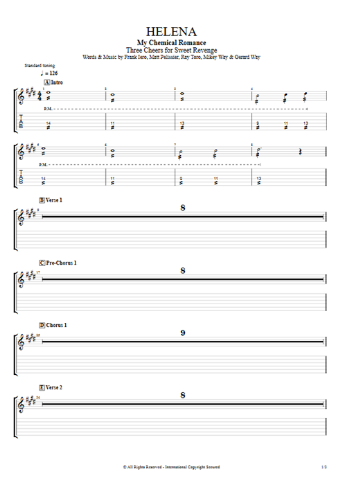 Helena My Chemical Romance guitar pro tab EGuitarIV Guitares et piste d'accompagnement mysongbook