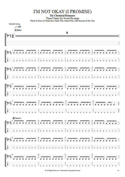 I'm Not Okay (I Promise) My Chemical Romance guitar pro tab EBass Full Score mysongbook