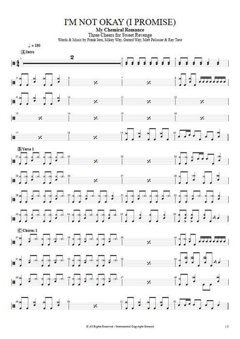 I'm Not Okay (I Promise) My Chemical Romance guitar pro tab Drums Full Score mysongbook