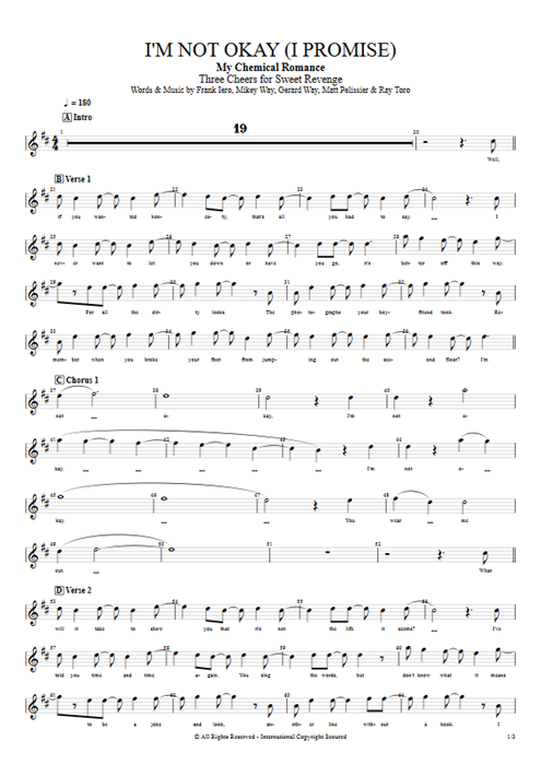 I'm Not Okay (I Promise) My Chemical Romance guitar pro tab Vocals Full Score mysongbook