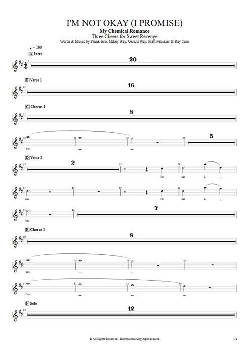 I'm Not Okay (I Promise) My Chemical Romance guitar pro tab BackVoc Full Score mysongbook