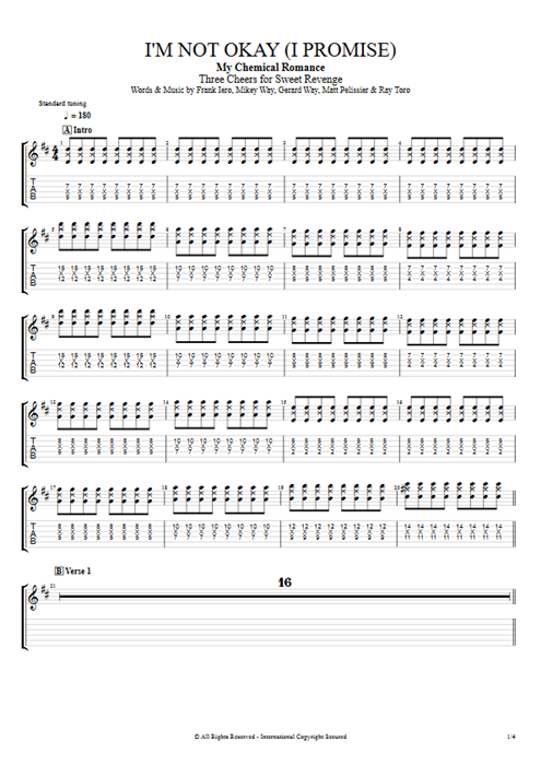 I'm Not Okay (I Promise) My Chemical Romance guitar pro tab EGuitarI Guitars, Bass & Backing Track mysongbook
