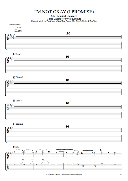I'm Not Okay (I Promise) My Chemical Romance guitar pro tab EGuitarIV Guitars, Bass & Backing Track mysongbook