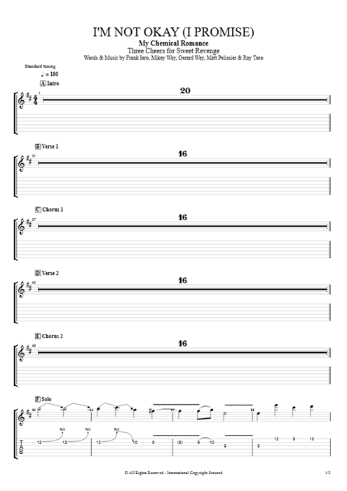 I'm Not Okay (I Promise) My Chemical Romance guitar pro tab EGuitarV Guitars, Bass & Backing Track mysongbook