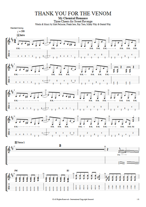 Thank You For The Venom My Chemical Romance guitar pro tab EGuitarI Full Score mysongbook