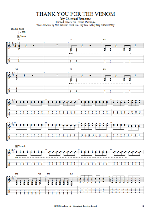 Thank You For The Venom My Chemical Romance guitar pro tab EGuitarII Full Score mysongbook