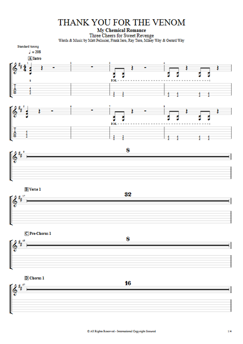 Thank You For The Venom My Chemical Romance guitar pro tab EGuitarIII Full Score mysongbook