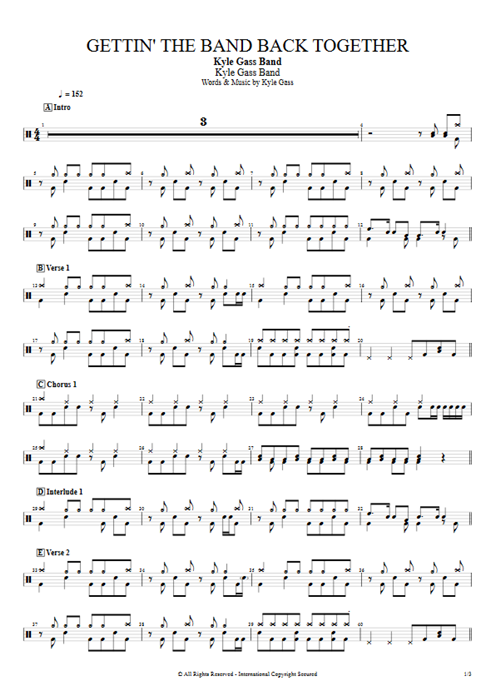 Gettin' the Band Back Together Kyle Gass Band guitar pro tab Drums Full Score mysongbook