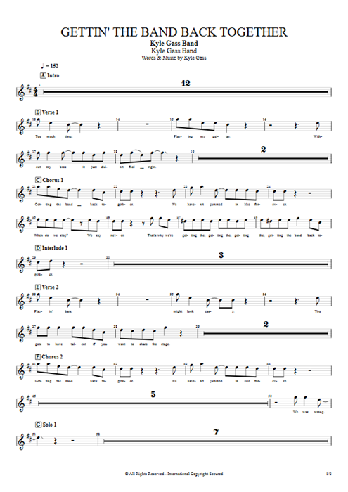 Gettin' the Band Back Together Kyle Gass Band guitar pro tab BackVoc Full Score mysongbook