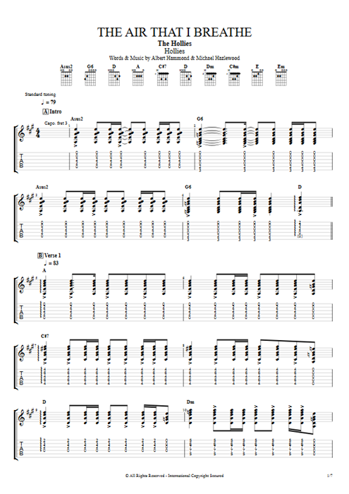 The Air That I Breathe The Hollies guitar pro tab AGuitarI Guitars, Bass & Backing Track mysongbook