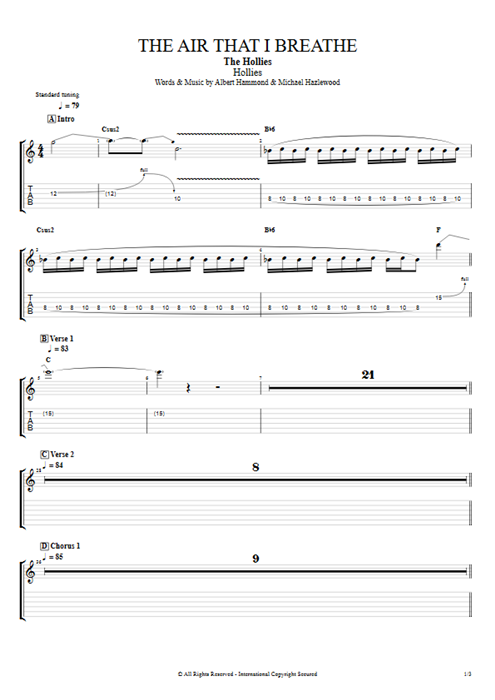 The Air That I Breathe The Hollies guitar pro tab EGuitarI Guitars, Bass & Backing Track mysongbook
