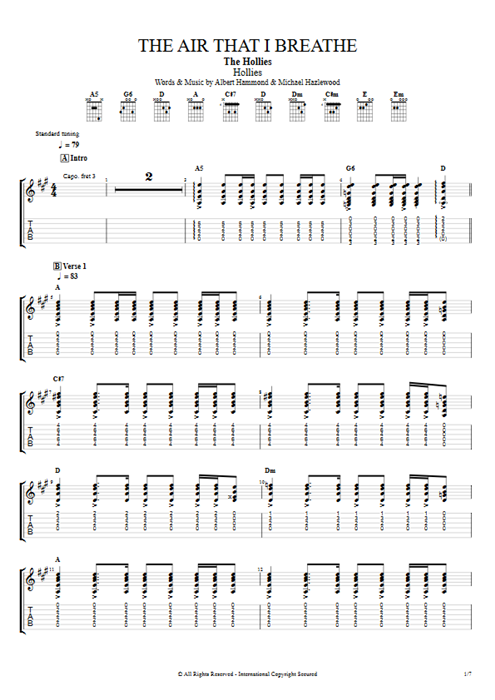 The Air That I Breathe The Hollies guitar pro tab AGuitarII Guitars, Bass & Backing Track mysongbook