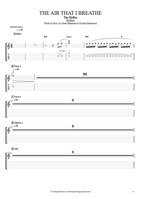 The Air That I Breathe The Hollies guitar pro tab EGuitarII Guitars, Bass & Backing Track mysongbook