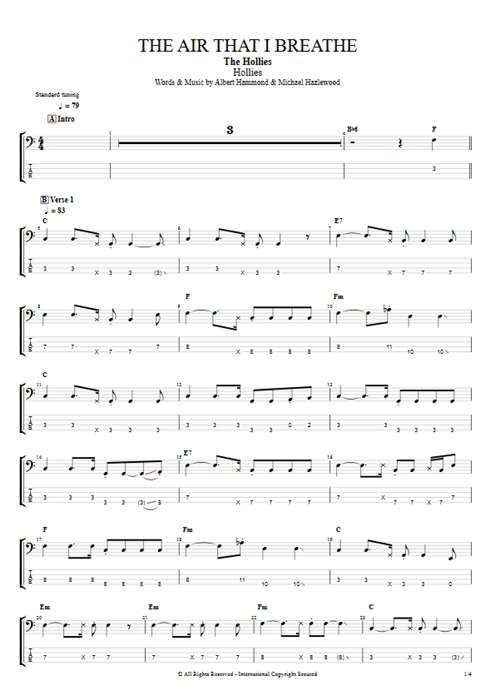 The Air That I Breathe The Hollies guitar pro tab EBass Guitars, Bass & Backing Track mysongbook