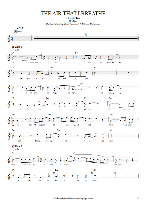 The Air That I Breathe The Hollies guitar pro tab Vocals Guitars, Bass & Backing Track mysongbook