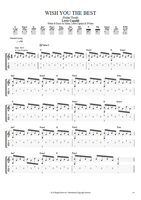 Wish You the Best Lewis Capaldi guitar pro tab AGuitar Guitarra y voz mysongbook
