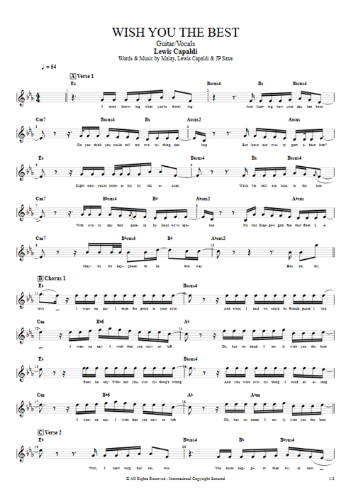 Wish You the Best Lewis Capaldi guitar pro tab Vocals Guitarra y voz mysongbook