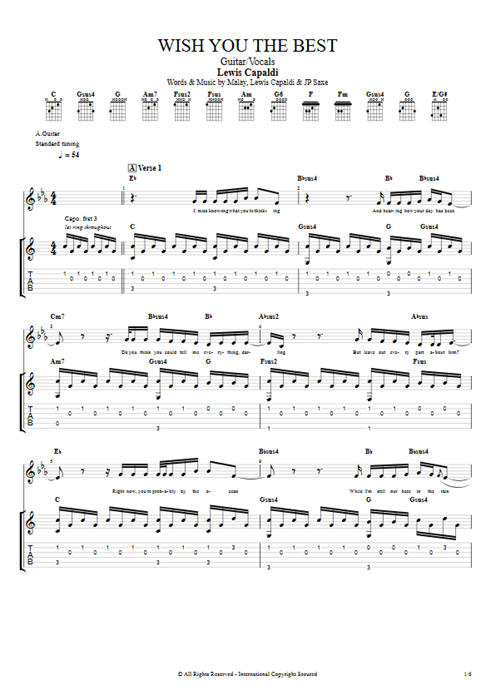 Wish You the Best Lewis Capaldi guitar pro tab Full Score Guitarra y voz mysongbook