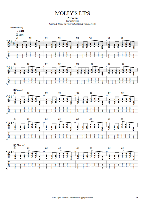 Molly's Lips Nirvana guitar pro tab EGuitar Full Score mysongbook
