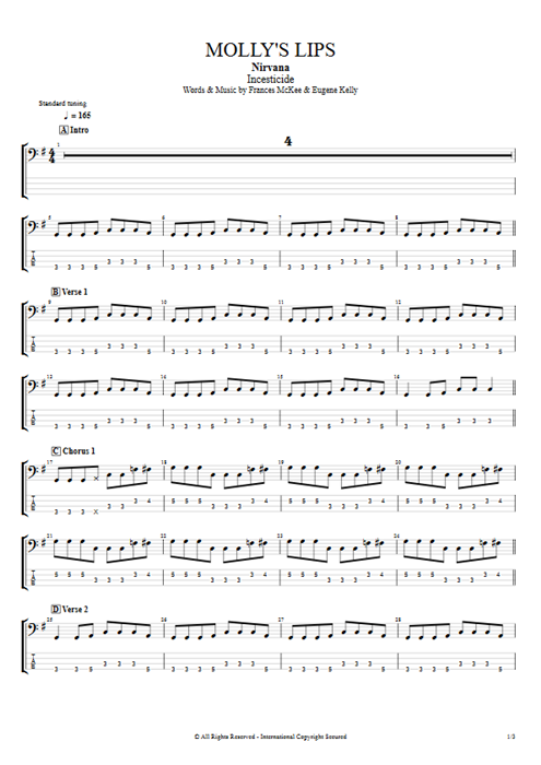 Molly's Lips Nirvana guitar pro tab EBass Full Score mysongbook