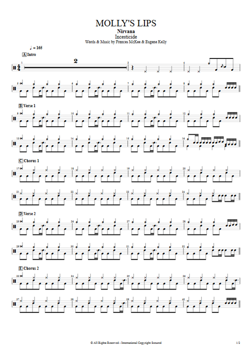 Molly's Lips Nirvana guitar pro tab Drums Full Score mysongbook