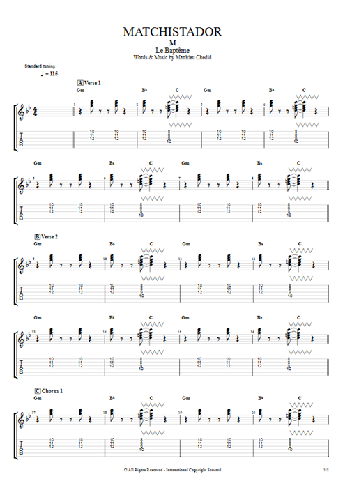Matchistador Mathieu Chedid guitar pro tab EGuitarI Full Score mysongbook