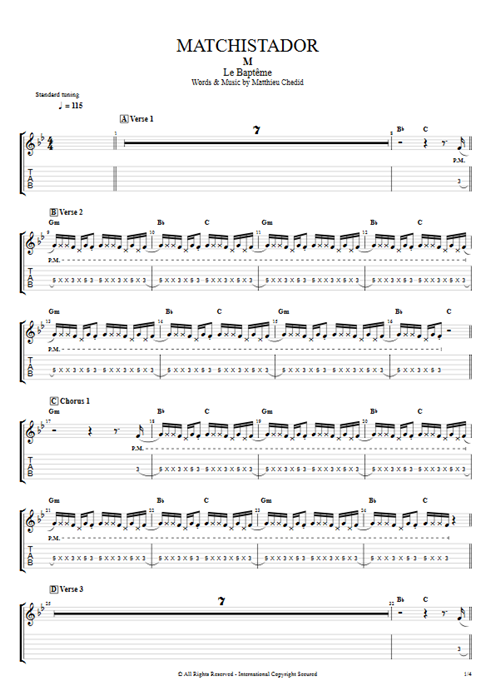 Matchistador Mathieu Chedid guitar pro tab EGuitarII Full Score mysongbook