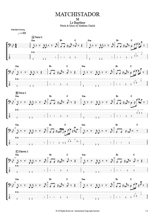 Matchistador Mathieu Chedid guitar pro tab EBass Full Score mysongbook