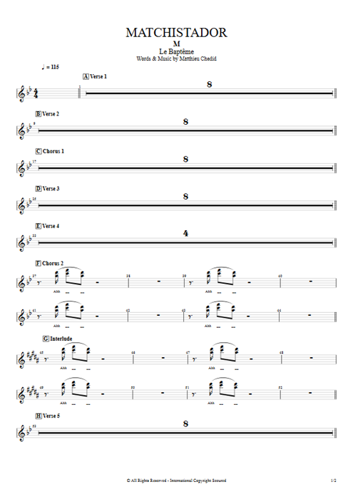 Matchistador Mathieu Chedid guitar pro tab BackVoc Full Score mysongbook