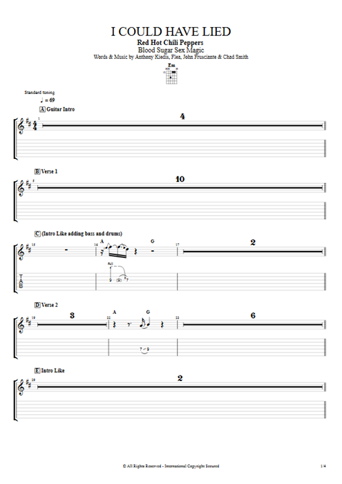 I Could Have Lied Red Hot Chili Peppers guitar pro tab EGuitarI Full Score mysongbook