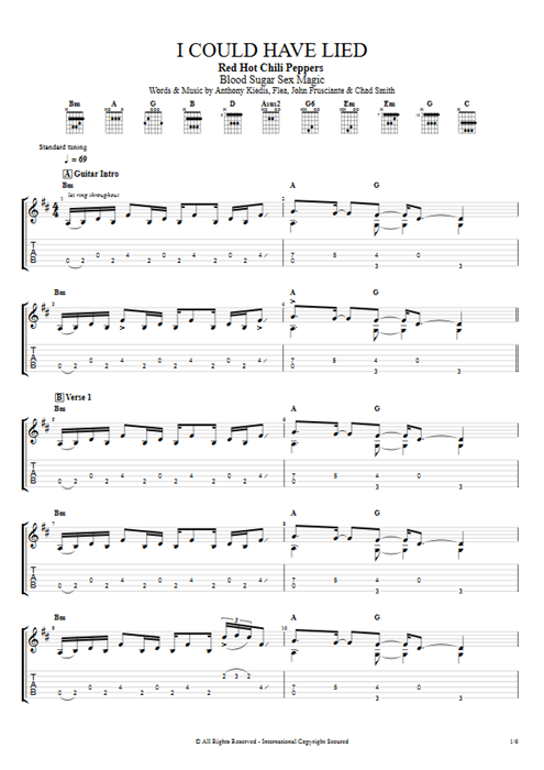I Could Have Lied Red Hot Chili Peppers guitar pro tab AGuitar Full Score mysongbook