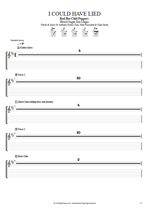 I Could Have Lied Red Hot Chili Peppers guitar pro tab EGuitarII Full Score mysongbook