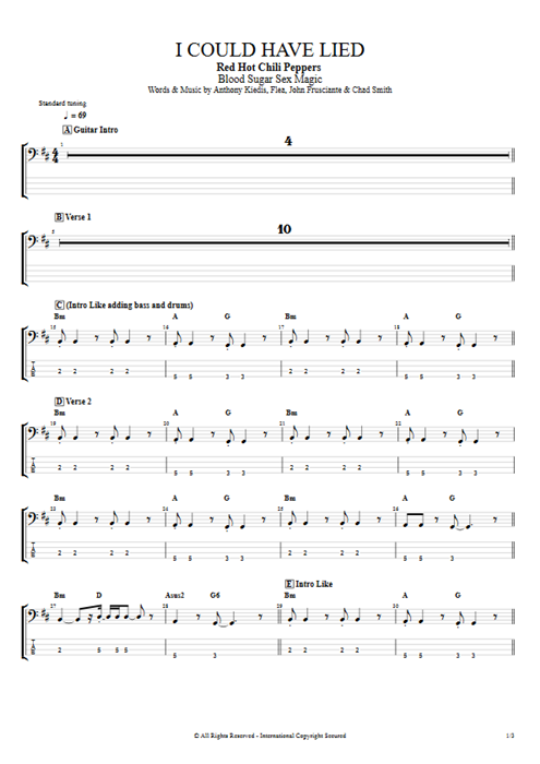 I Could Have Lied Red Hot Chili Peppers guitar pro tab EBass Full Score mysongbook