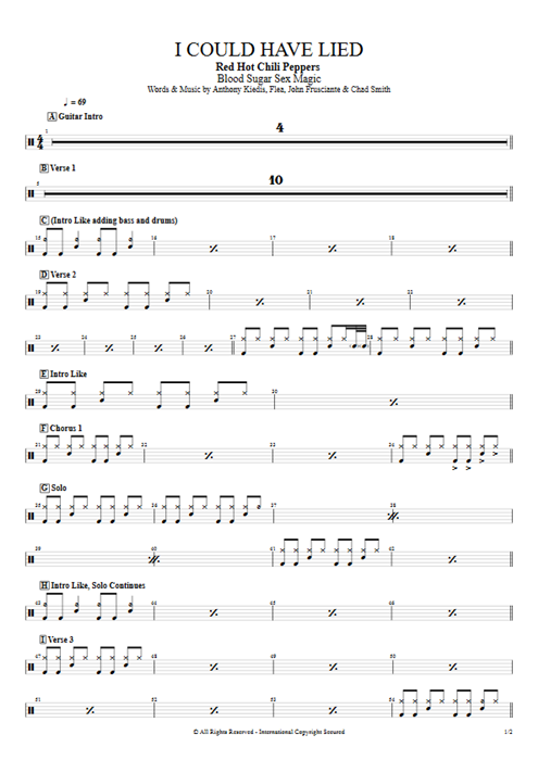 I Could Have Lied Red Hot Chili Peppers guitar pro tab Drums Full Score mysongbook