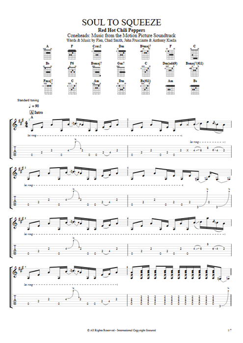 Soul to Squeeze Red Hot Chili Peppers guitar pro tab EGuitarI Full Score mysongbook