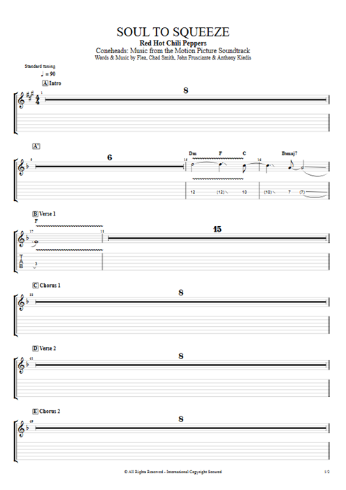 Soul to Squeeze Red Hot Chili Peppers guitar pro tab EGuitarIII Full Score mysongbook