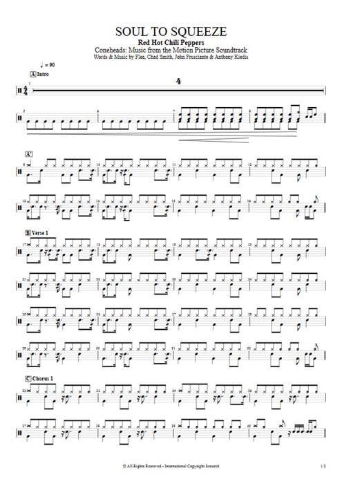 Soul to Squeeze Red Hot Chili Peppers guitar pro tab Drums Full Score mysongbook