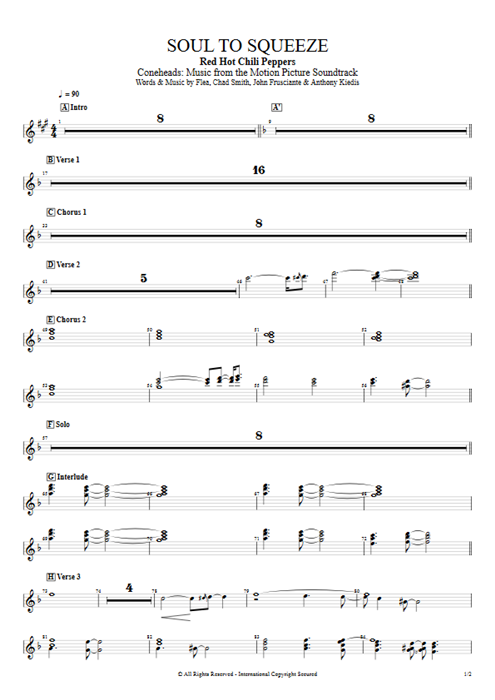 Soul to Squeeze Red Hot Chili Peppers guitar pro tab Organ Full Score mysongbook