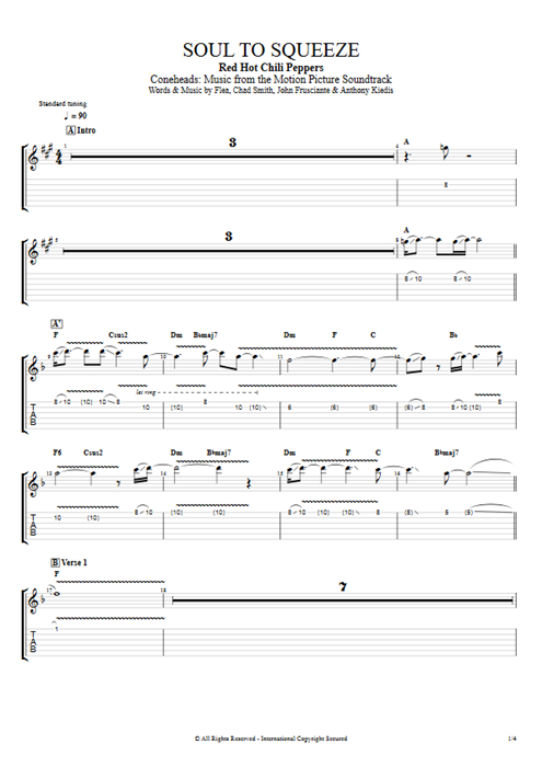 Soul to Squeeze Red Hot Chili Peppers guitar pro tab EGuitarII Guitars, Bass & Backing Track mysongbook