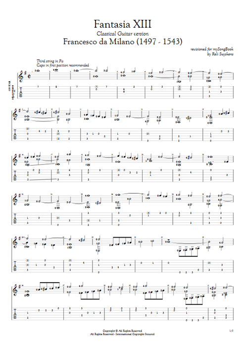 Fantasia XIII Francesco da Milano guitar pro tab AGuitar Solo Guitar mysongbook