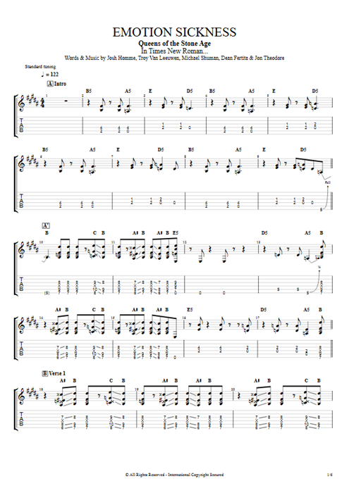 Emotion Sickness Queens of the Stone Age guitar pro tab EGuitarI Full Score mysongbook