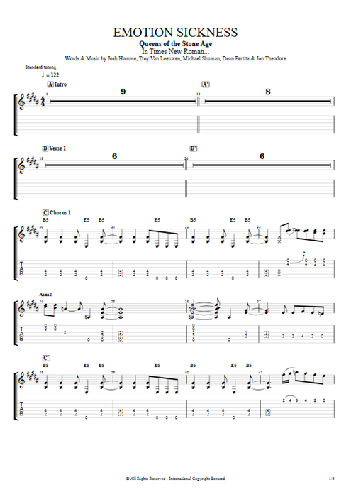 Emotion Sickness Queens of the Stone Age guitar pro tab EGuitarII Full Score mysongbook
